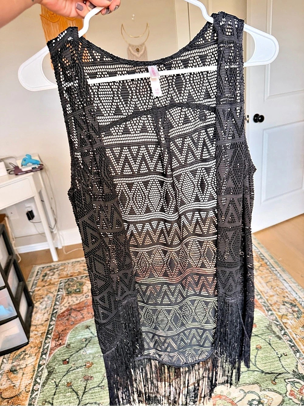 Xhilaration Black Crochet Swim Coverup Large Like New